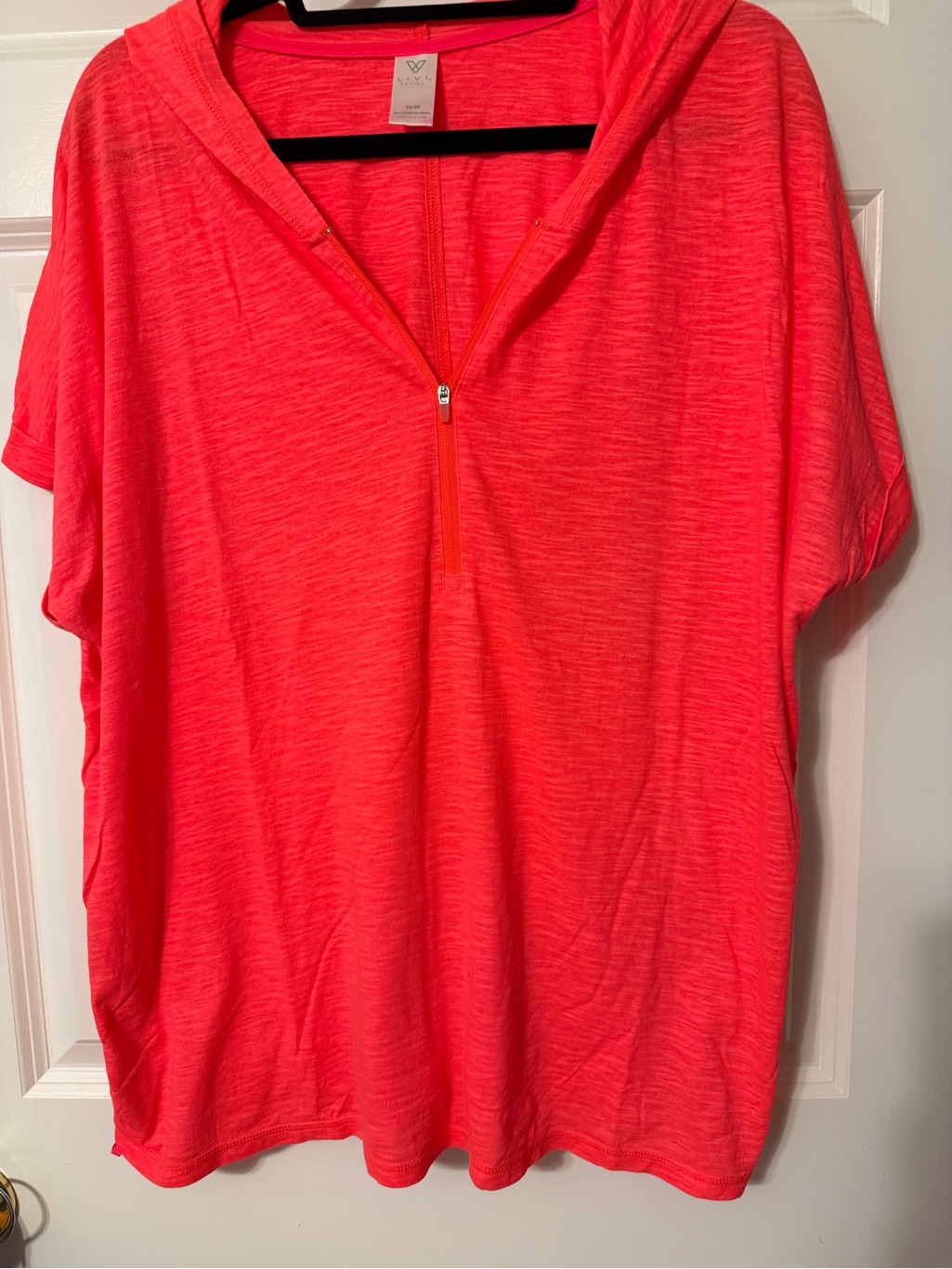 Lane Bryant Neon Coral Short Sleeve Hoodie Tee